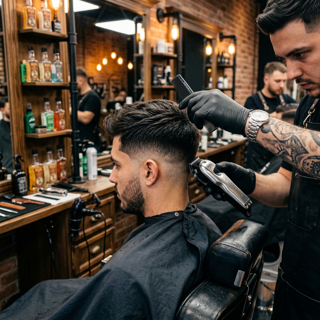 Barber styling hair